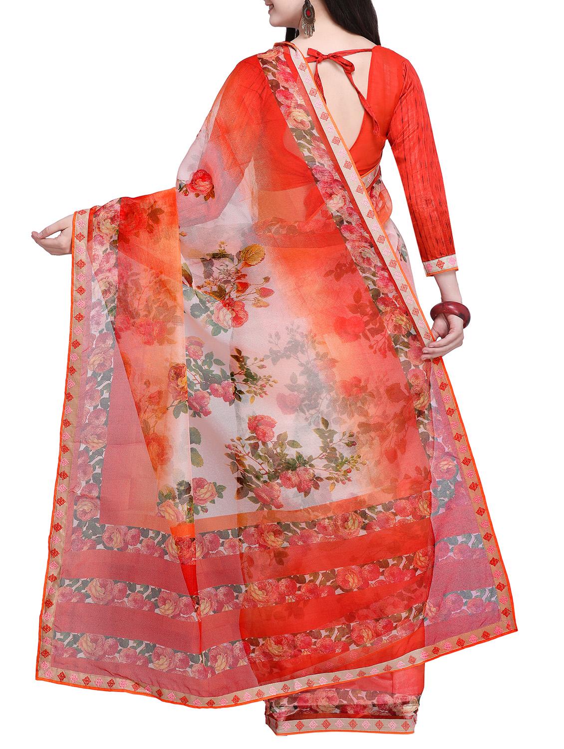 Floral printed saree with blouse - 15414835 - Zoom Image - 2