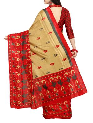 Contrast bordered woven saree with blouse - 15414926 - Standard Image - 2