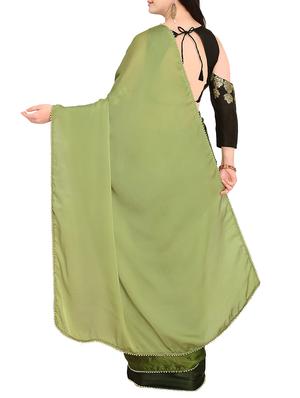 Forest green plain saree with blouse - 15414954 - Standard Image - 2
