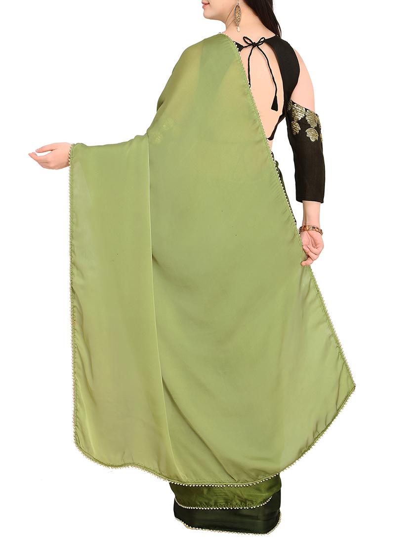 Forest green plain saree with blouse - 15414954 - Zoom Image - 2