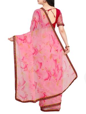 Baby pink printed saree with blouse - 15414973 - Standard Image - 2