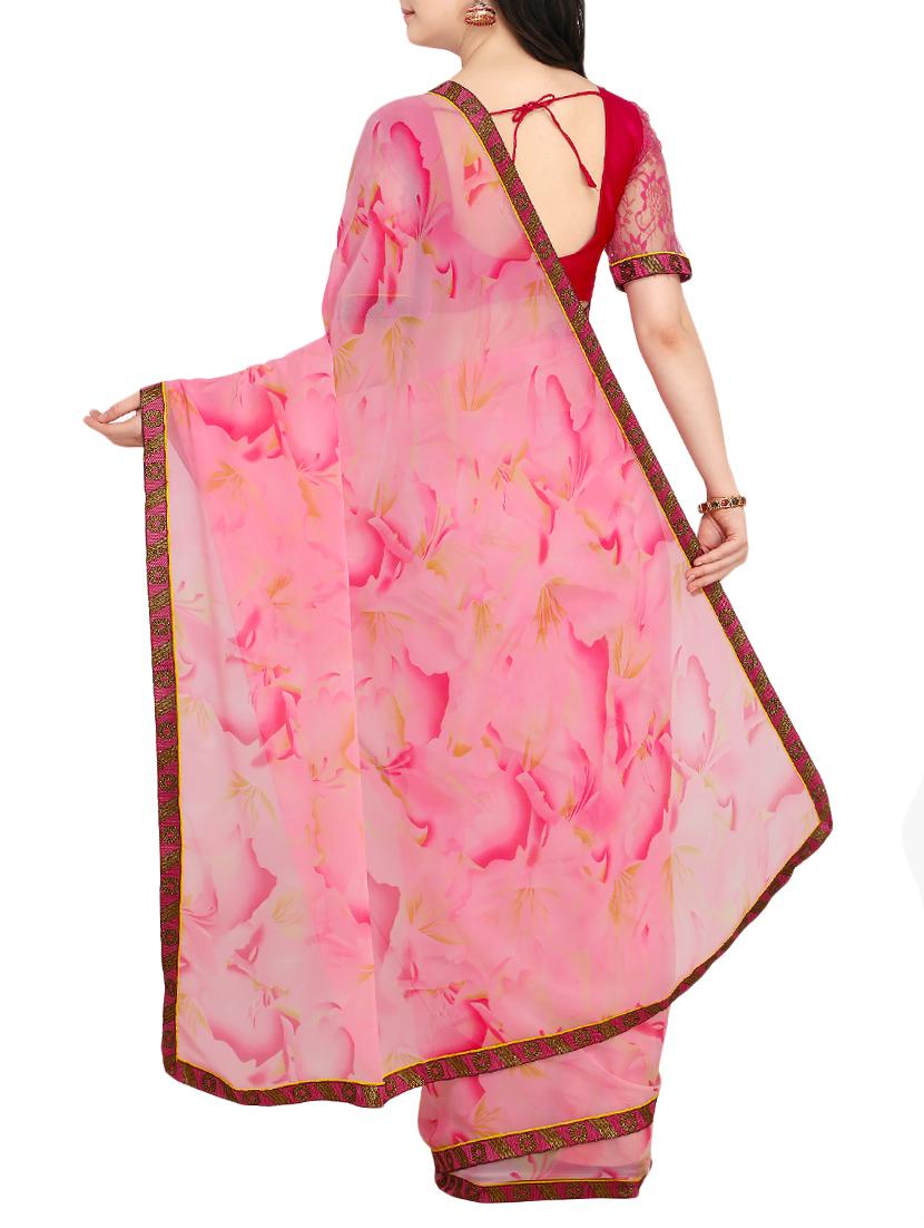 Baby pink printed saree with blouse - 15414973 - Zoom Image - 2