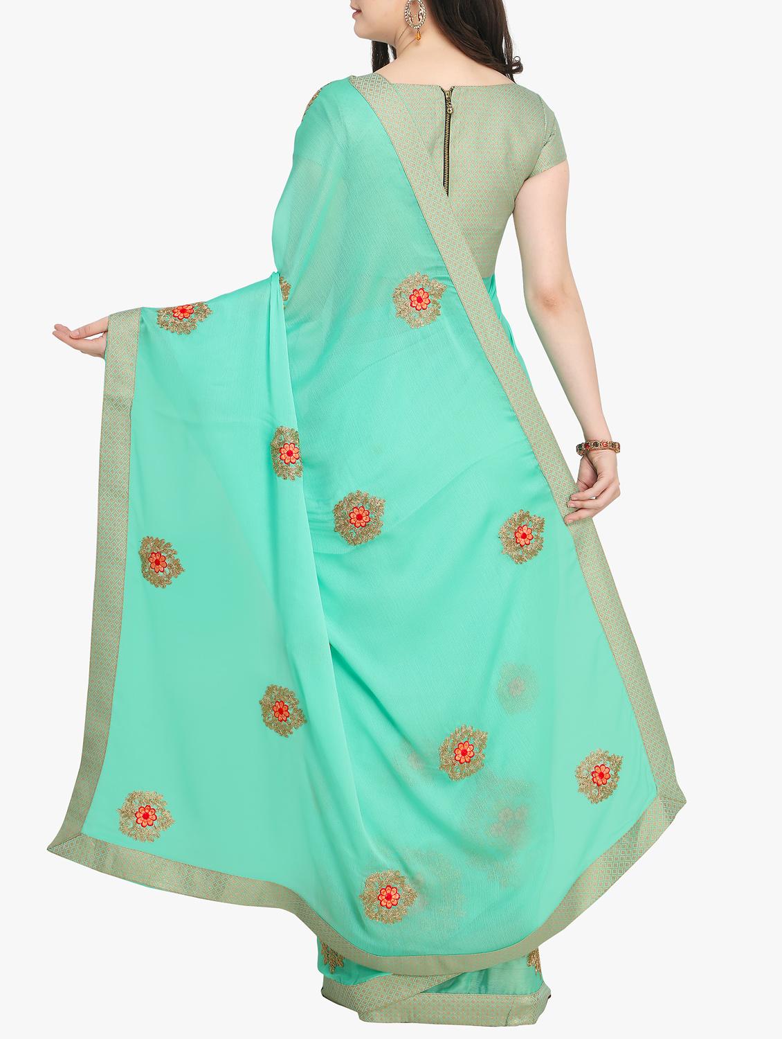 Floral embroidered saree with blouse - 15414979 - Zoom Image - 2