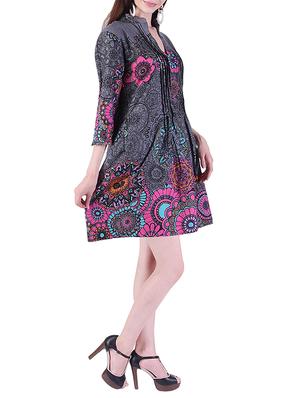pleated printed a-line dress - 15414984 - Standard Image - 2