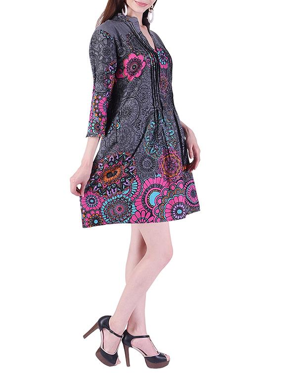 pleated printed a-line dress - 15414984 - Zoom Image - 2