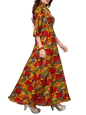 yellow satin fit & flare gown - 15415013 - Standard Image - 2