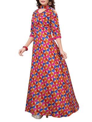 orange satin fit & flare gown - 15415015 - Standard Image - 2