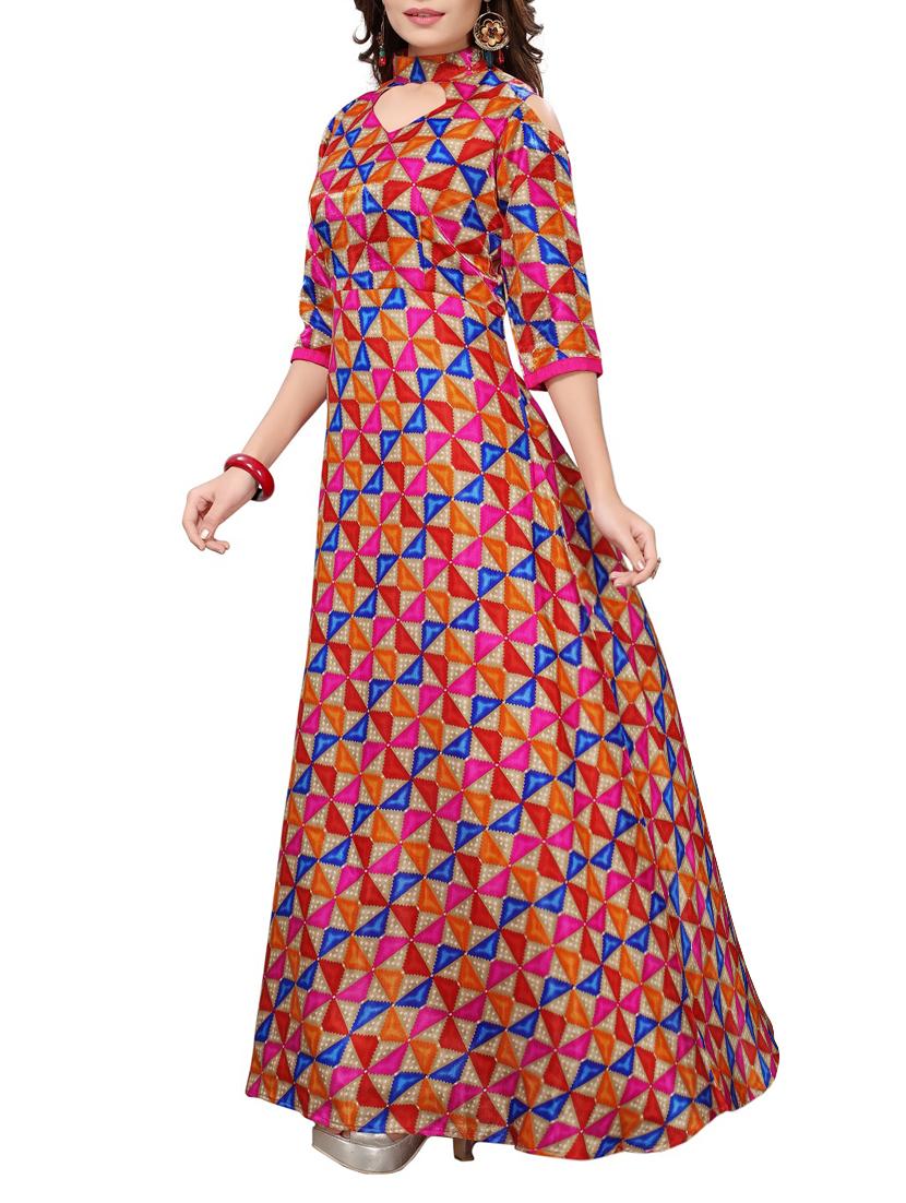 orange satin fit & flare gown - 15415015 - Zoom Image - 2