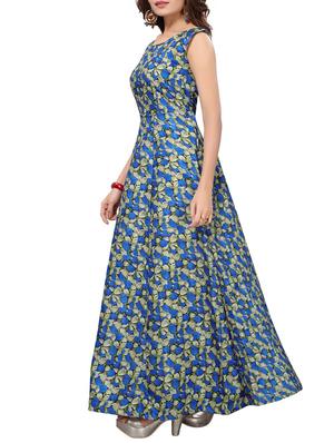 blue satin fit & flare gown - 15415019 - Standard Image - 2