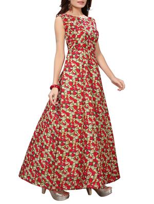 red satin fit & flare gown - 15415021 - Standard Image - 2