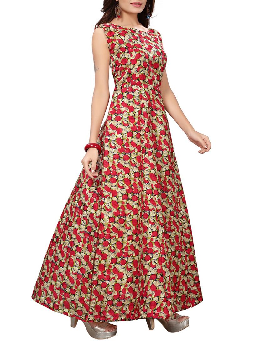 red satin fit & flare gown - 15415021 - Zoom Image - 2