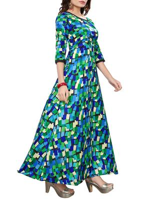 blue satin fit & flare gown - 15415023 - Standard Image - 2