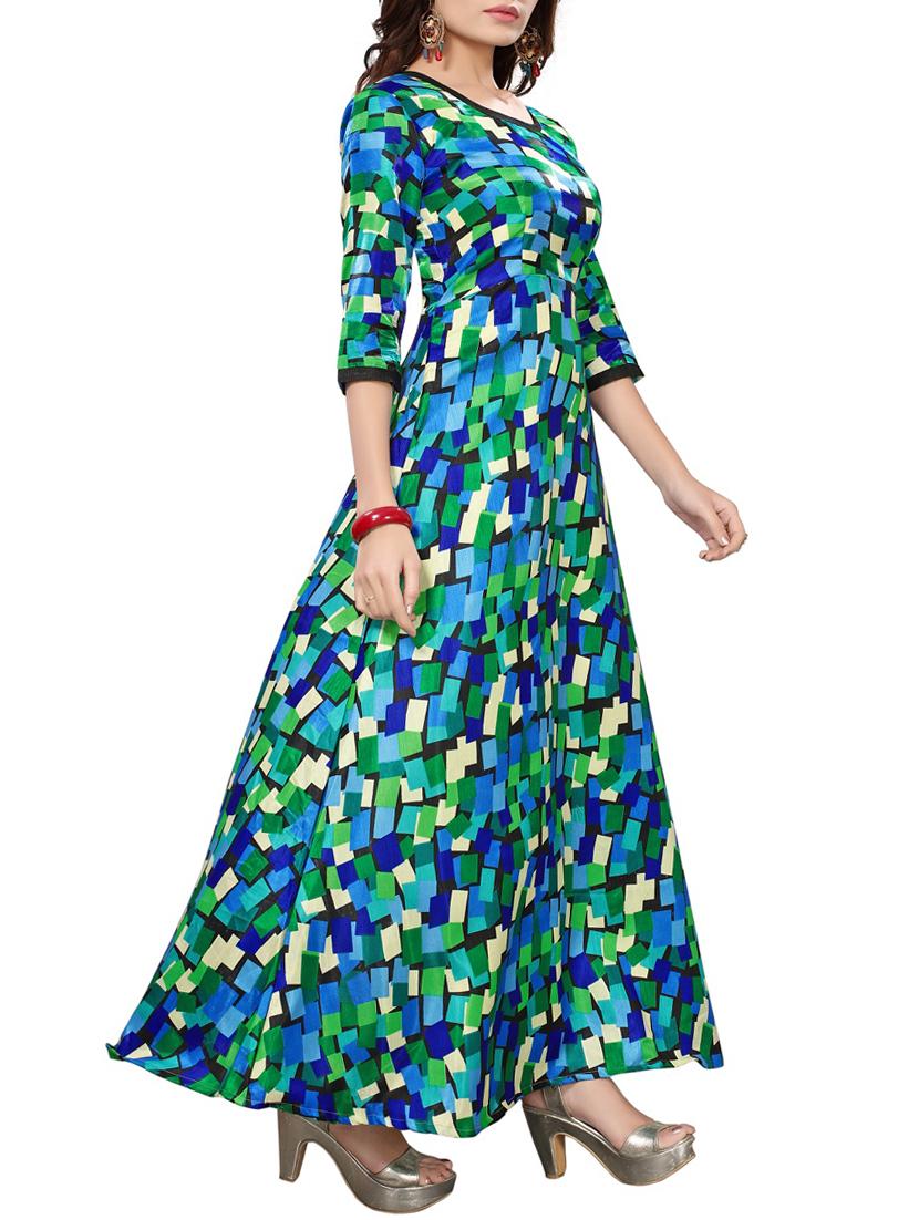 blue satin fit & flare gown - 15415023 - Zoom Image - 2