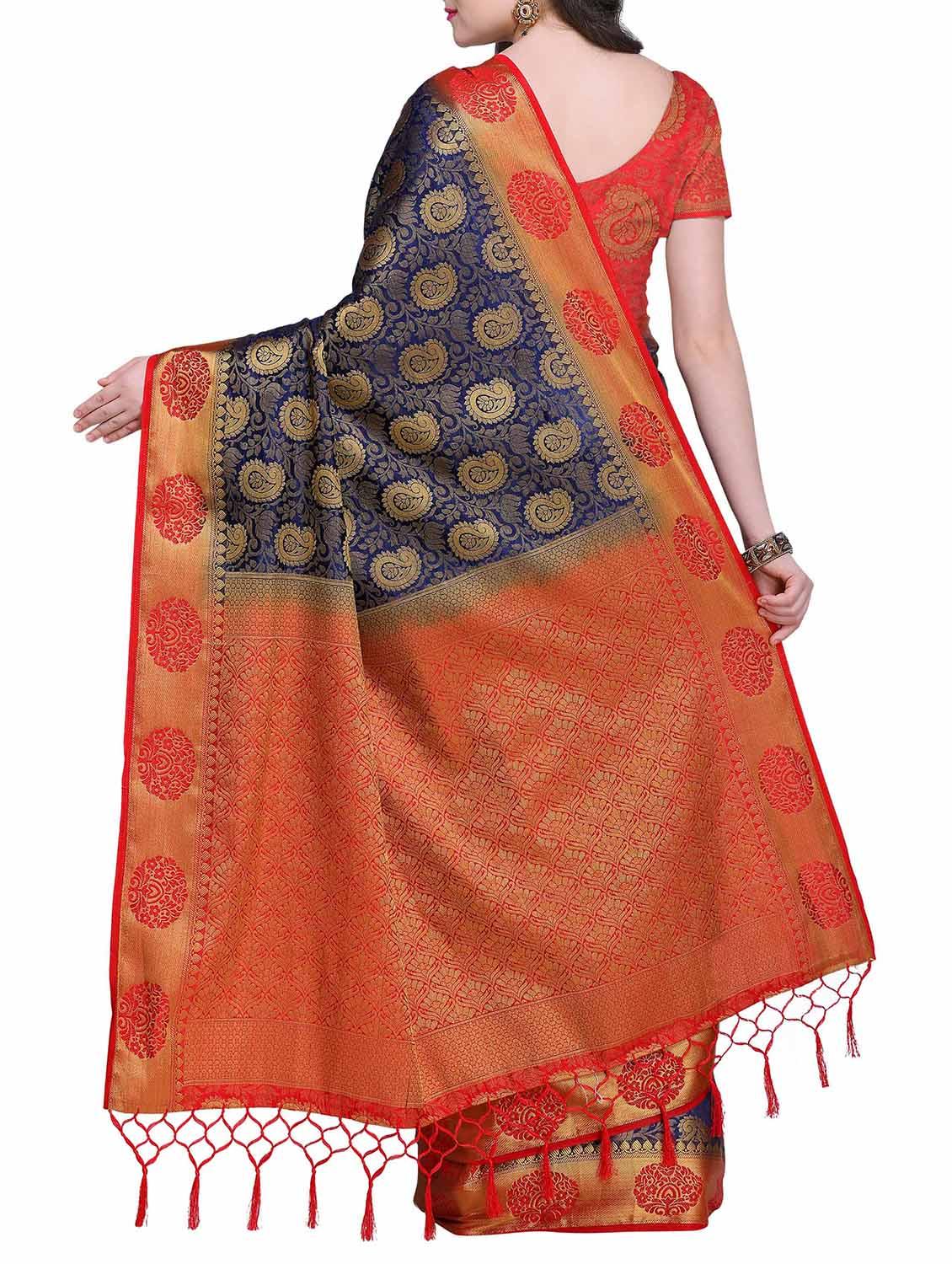Golden paisley zari kanjivaram saree with blouse - 15415211 - Zoom Image - 2