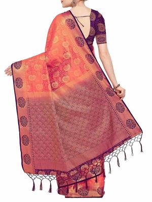 Golden paisley zari kanjivaram saree with blouse - 15415212 - Standard Image - 2