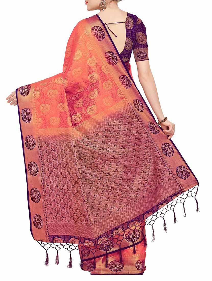 Golden paisley zari kanjivaram saree with blouse - 15415212 - Zoom Image - 2