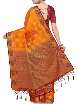 Golden paisley zari kanjivaram saree with blouse - 15415213 - Standard Image - 2