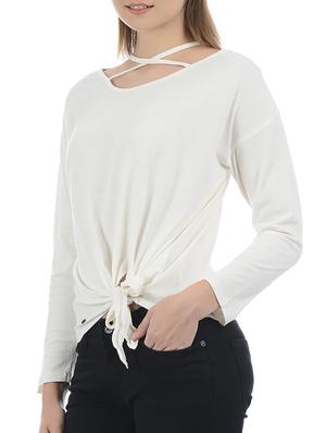 x line neck front tie knot top - 15415275 - Standard Image - 2