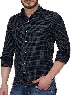 navy blue cotton casual shirt - 15415879 - Standard Image - 2