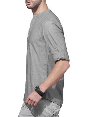 grey cotton short kurta - 15415898 - Standard Image - 2