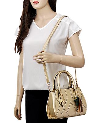 gold leatherette (pu) regular handbag - 15415912 - Standard Image - 5