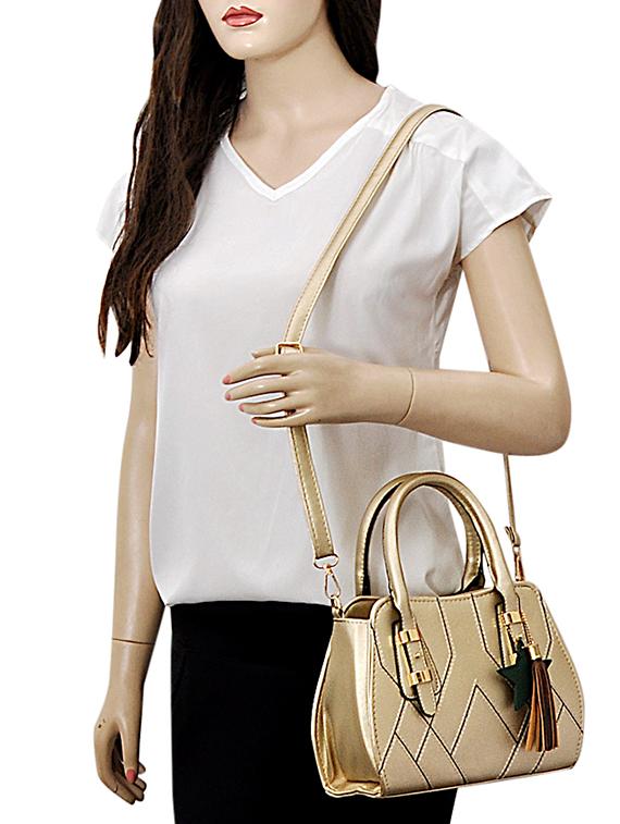 gold leatherette (pu) regular handbag - 15415912 - Zoom Image - 5