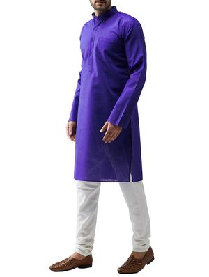 royal blue cotton kurta pyjama set - 15415918 - Standard Image - 2