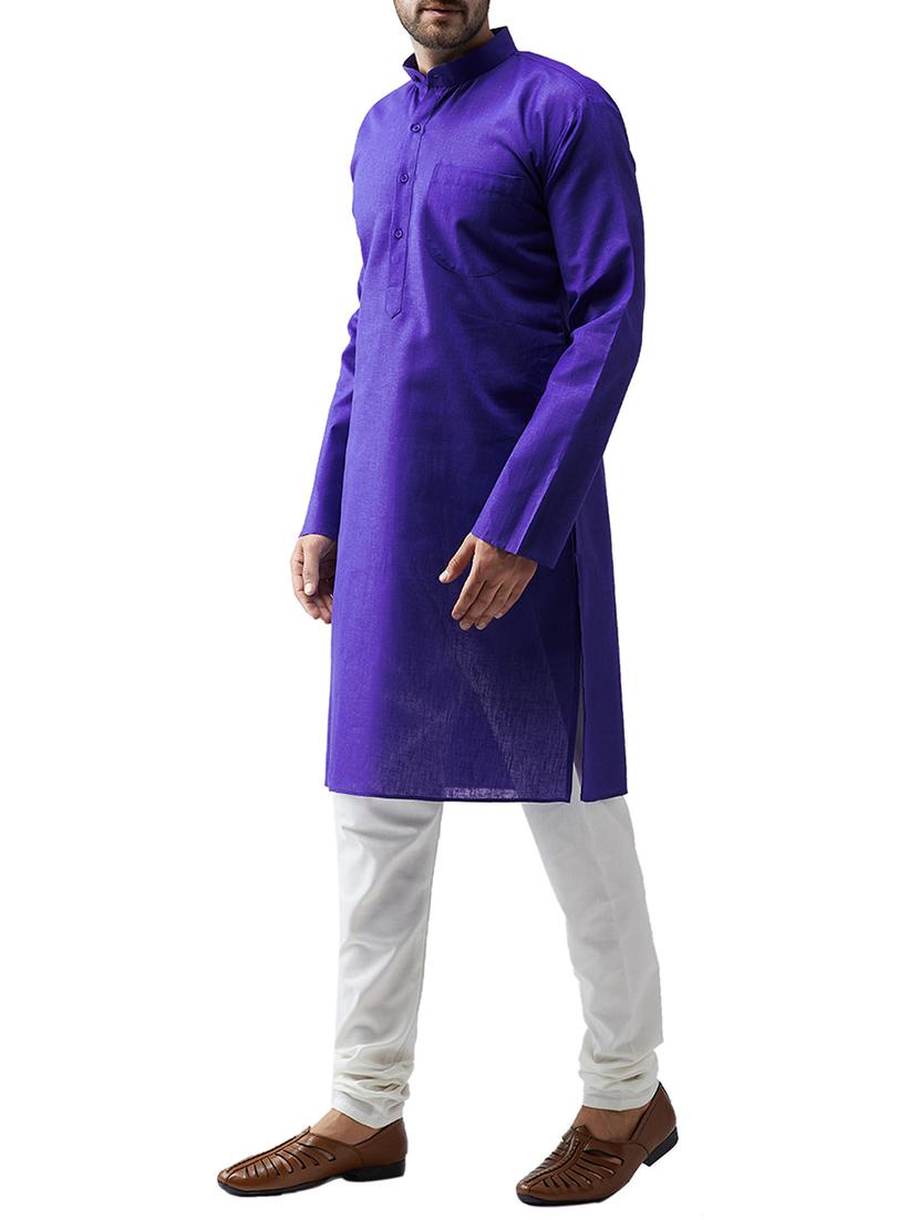royal blue cotton kurta pyjama set - 15415918 - Zoom Image - 2