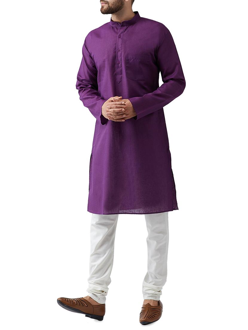purple cotton kurta pyjama set - 15415929 - Zoom Image - 2