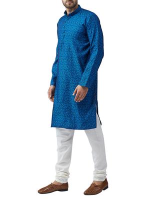 Blue silk blend kurta pyjama set - 15415931 - Standard Image - 2