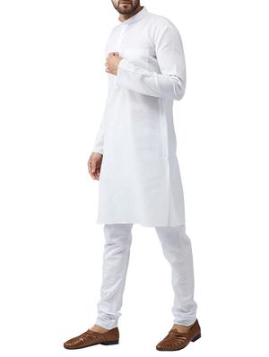 white cotton kurta pyjama set - 15415938 - Standard Image - 2