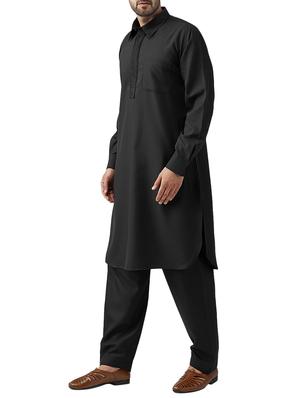 black cotton pathani set - 15415943 - Standard Image - 2