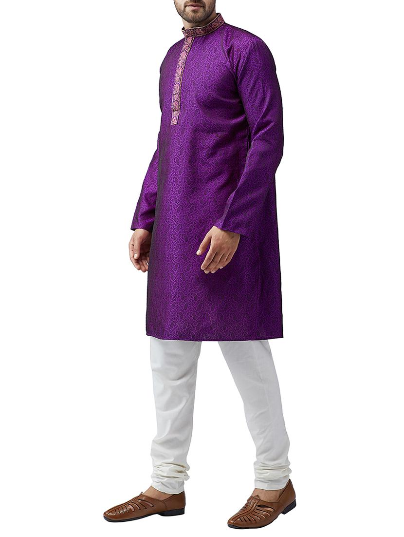 purple silk blend kurta pyjama set - 15415951 - Zoom Image - 2