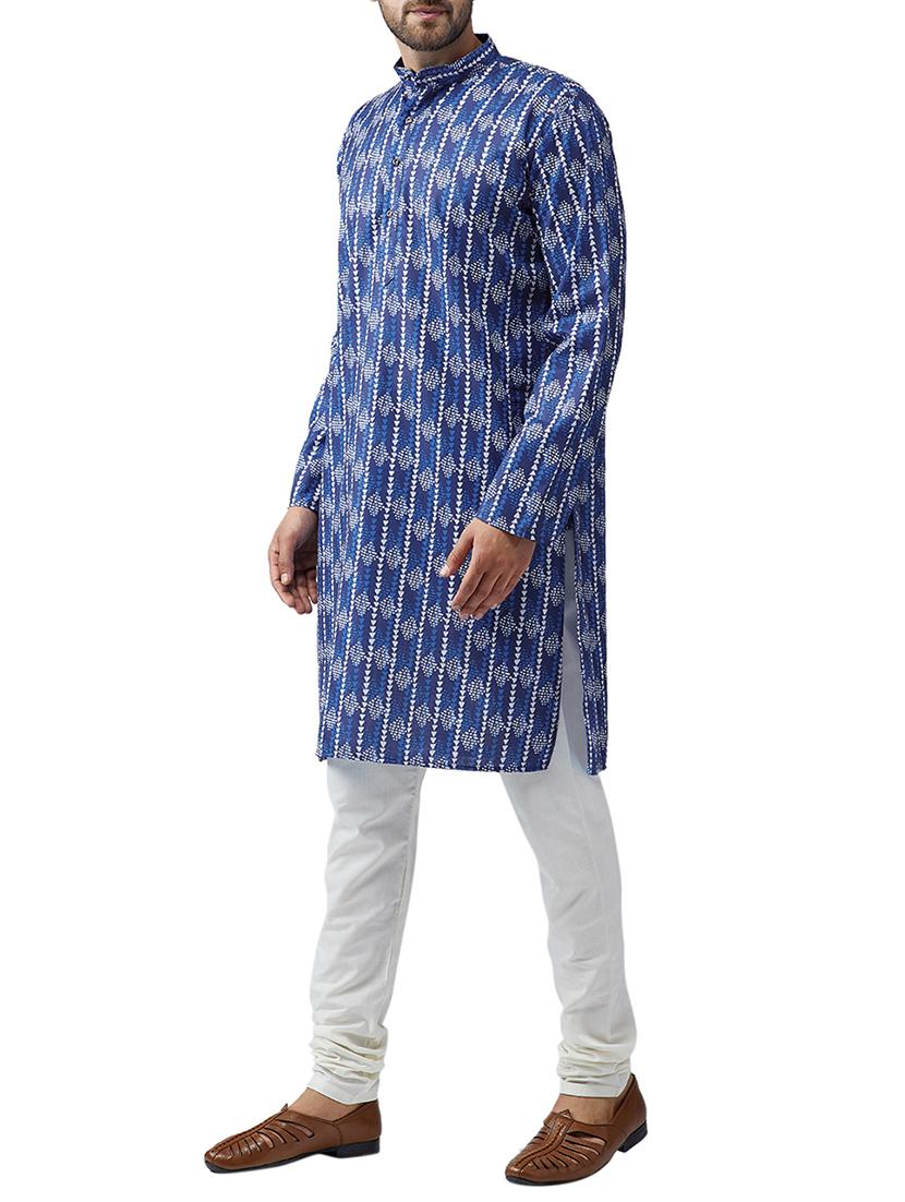 blue cotton kurta pyjama set - 15415955 - Zoom Image - 2