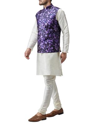off white silk blend kurta pyjama set with nehru jacket - 15415959 - Standard Image - 2