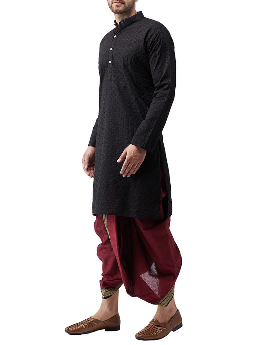 black cotton dhoti kurta set - 15415981 - Zoom Image - 2