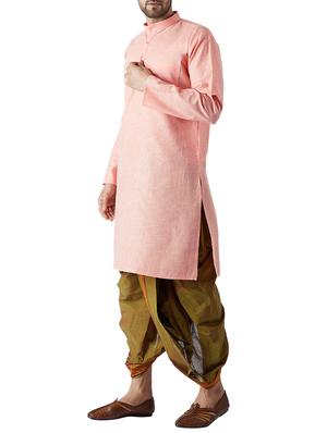orange and juniper green cotton dhoti kurta ethnic wear set - 15416015 - Standard Image - 2