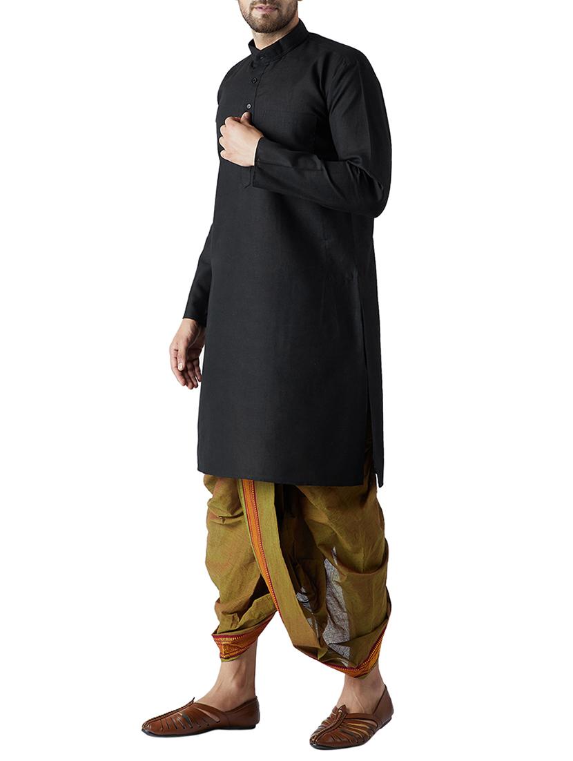 black and green cotton dhoti kurta set - 15416019 - Zoom Image - 2