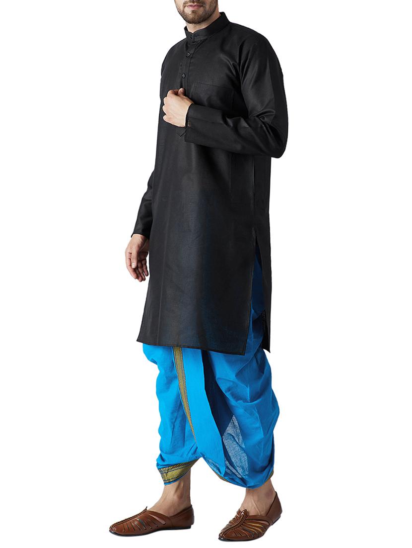 black and blue cotton dhoti kurta set - 15416020 - Zoom Image - 2