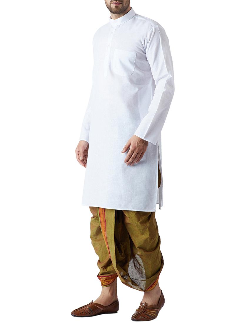 white and green cotton dhoti kurta set - 15416025 - Zoom Image - 2