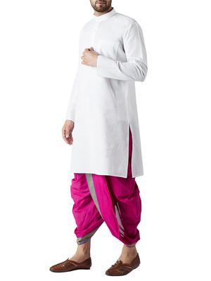 white and pink cotton dhoti kurta set - 15416027 - Standard Image - 2