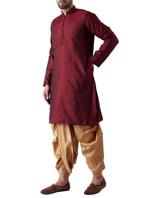 maroon and gold silk blend dhoti kurta set - 15416036 - Standard Image - 2