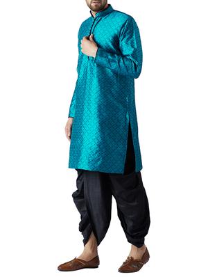 blue and black silk blend dhoti kurta set - 15416039 - Standard Image - 2