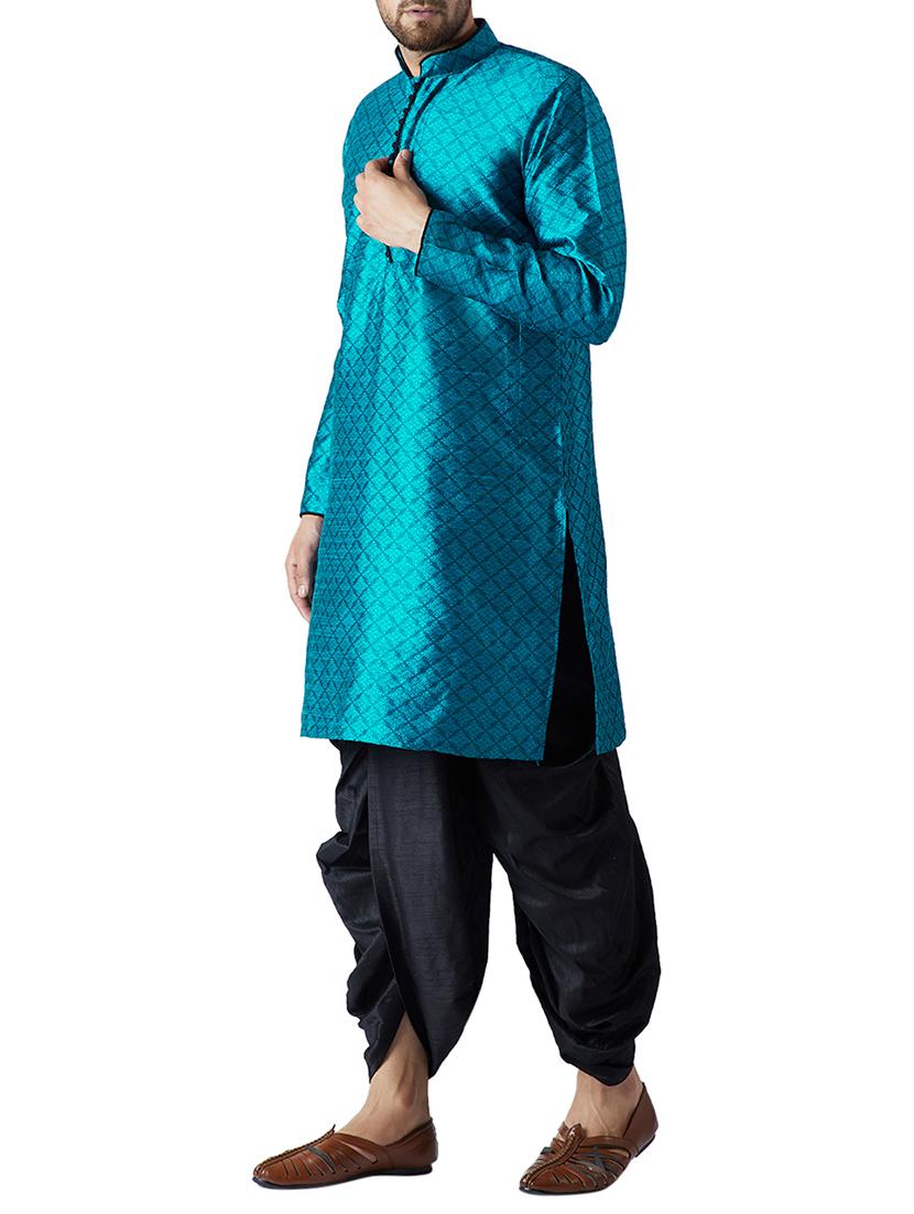 blue and black silk blend dhoti kurta set - 15416039 - Zoom Image - 2