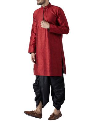 maroon and black silk blend dhoti kurta set - 15416041 - Standard Image - 2
