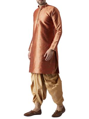 rust and gold silk blend dhoti kurta set - 15416043 - Standard Image - 2