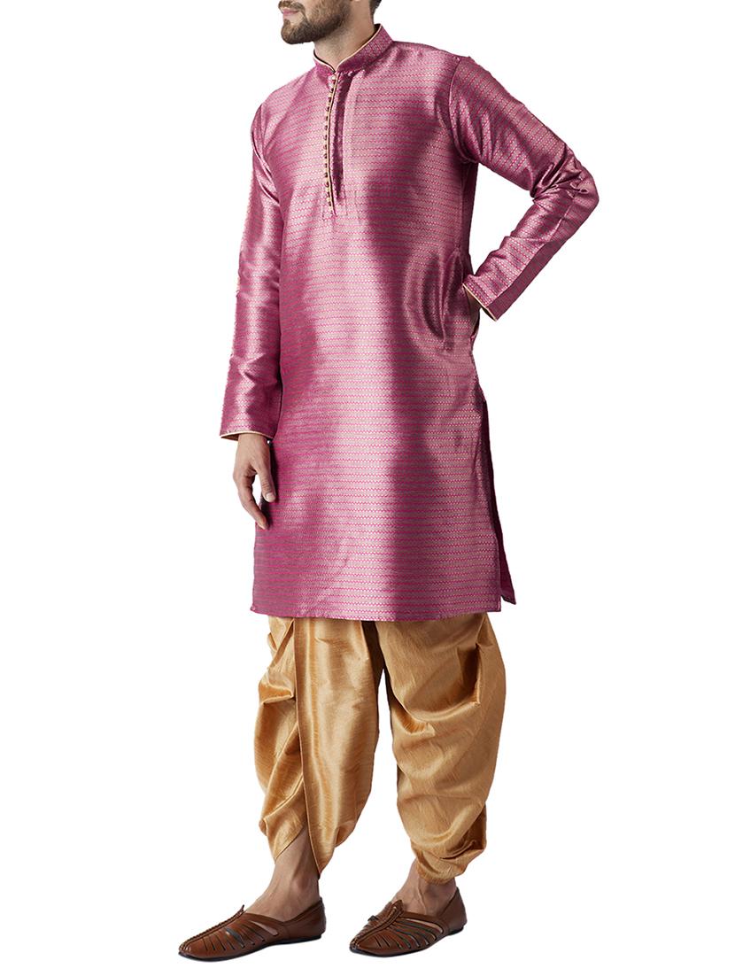 pink and gold silk blend dhoti kurta set - 15416047 - Zoom Image - 2