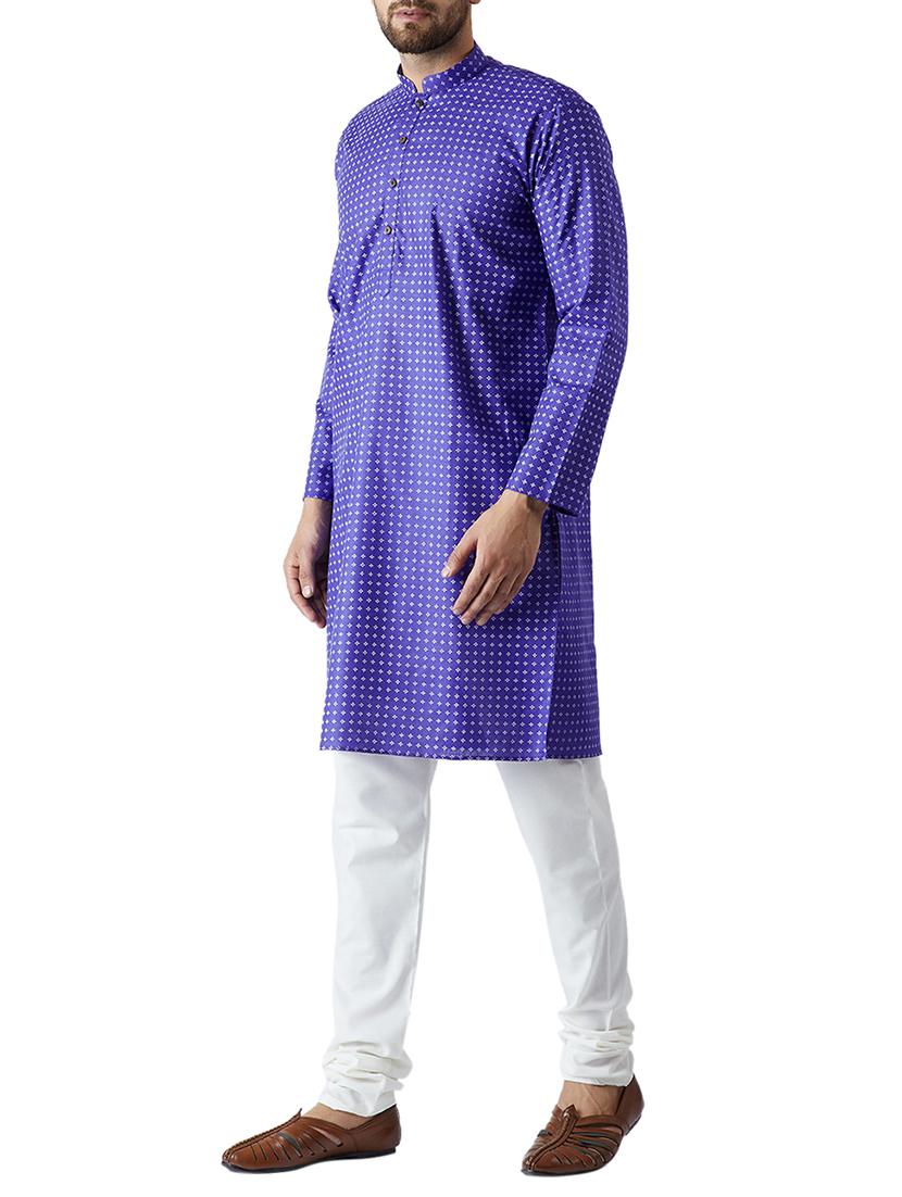 royal blue cotton kurta pyjama set - 15416052 - Zoom Image - 2