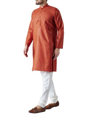 orange and white cotton kurta pyjama set - 15416053 - Standard Image - 2