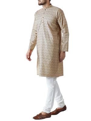 light brown and white cotton kurta pyjama set - 15416058 - Standard Image - 2